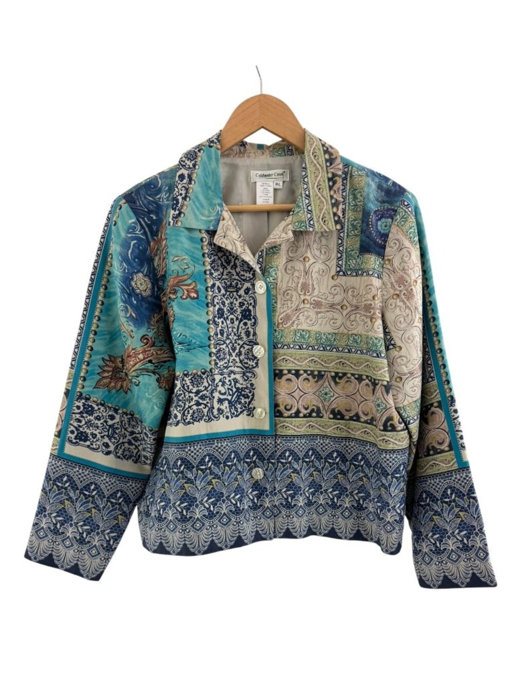 Coldwater Creek Patchwork Silk Blend Lightweight Jacket Size P/L Top Blouse‎